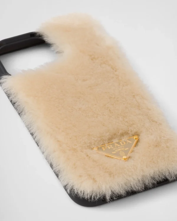 High-tech Accessories*Prada Shearling cover for iPhone 14 Pro Max Ecru