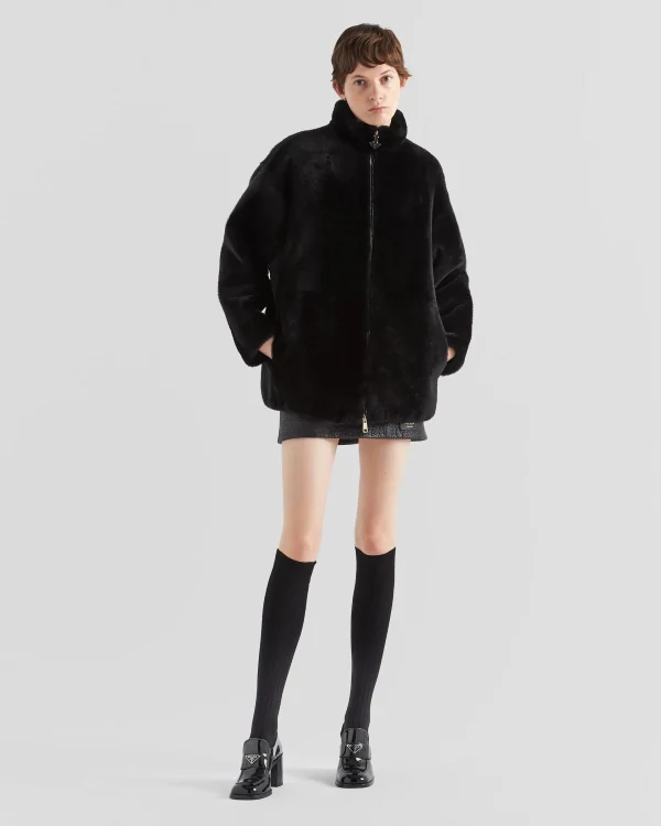 Leather Clothing*Prada Shearling fur jacket Black