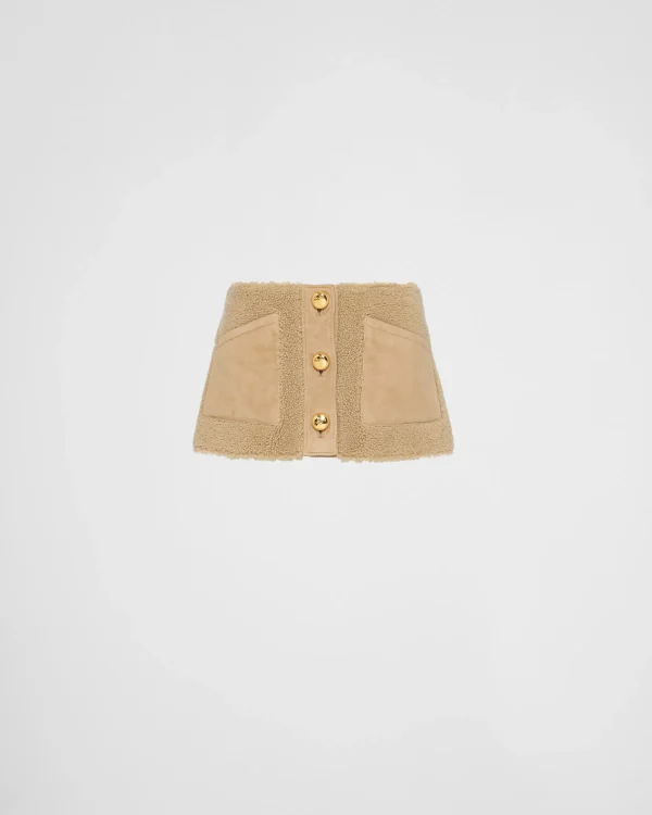 Leather Clothing*Prada Shearling skirt Camelbrown