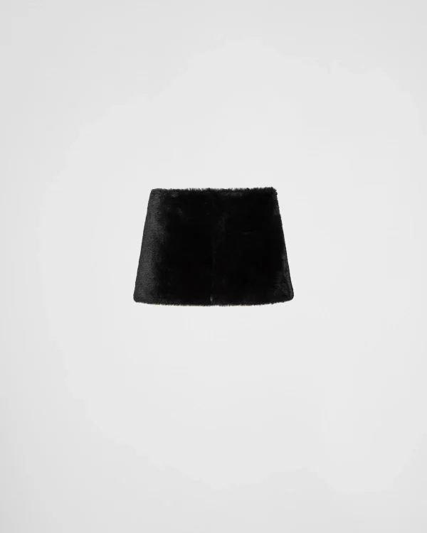 Leather Clothing*Prada Shearling skirt Black