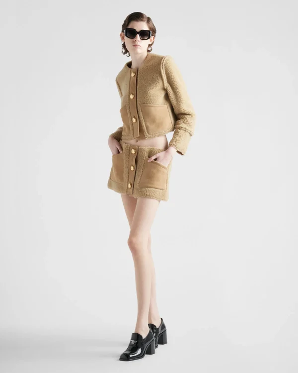 Leather Clothing*Prada Shearling skirt Camelbrown