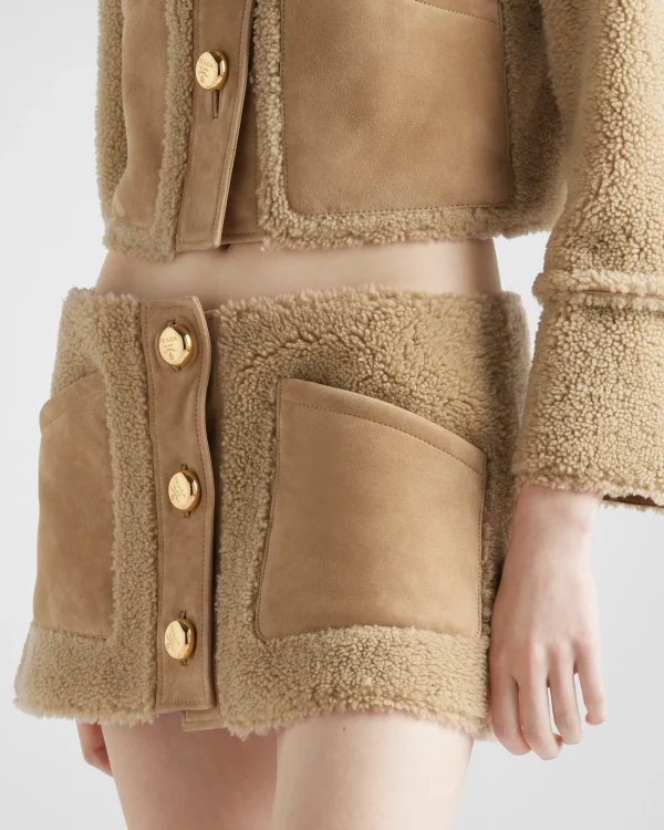 Leather Clothing*Prada Shearling skirt Camelbrown