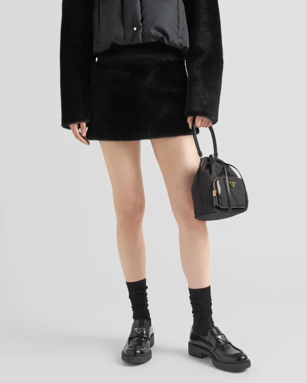 Leather Clothing*Prada Shearling skirt Black