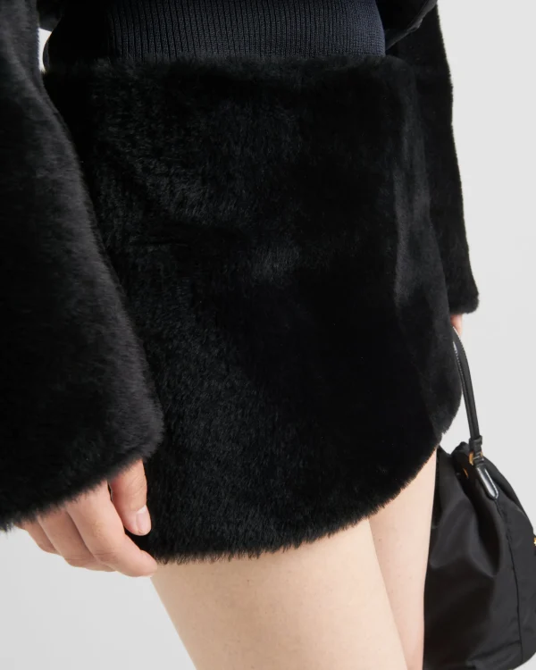 Leather Clothing*Prada Shearling skirt Black