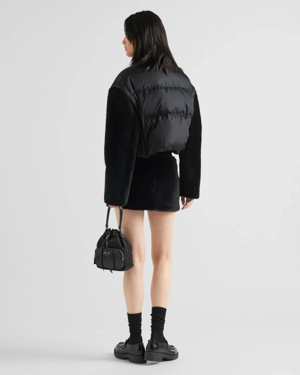 Leather Clothing*Prada Shearling skirt Black