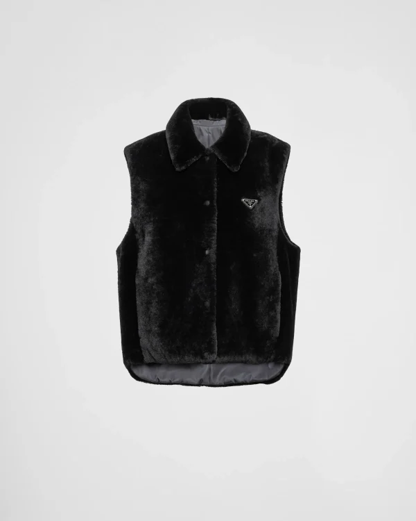 Leather Clothing*Prada Shearling vest Black