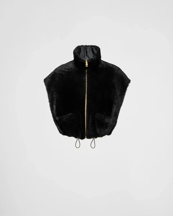 Leather Clothing*Prada Shearling vest Black