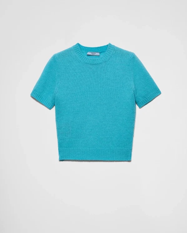 Knitwear*Prada Short-sleeved cashmere sweater Lightblue