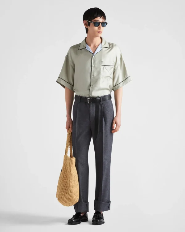 Shirts*Prada Short-sleeved silk twill shirt Agave