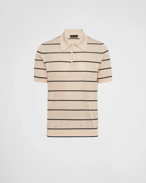 Knitwear*Prada Silk and cotton knit polo shirt Ivory