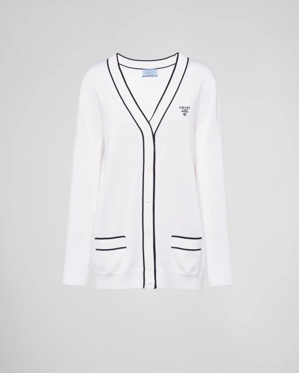 Knitwear*Prada Silk cardigan White/black