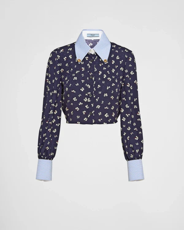 Shirts And Tops*Prada Silk jacquard print shirt Navy