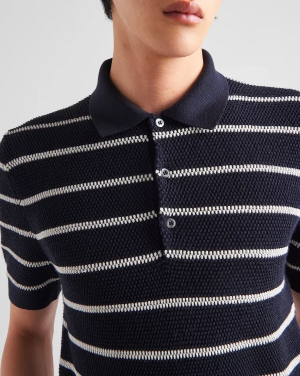 Knitwear*Prada Silk polo shirt Navy