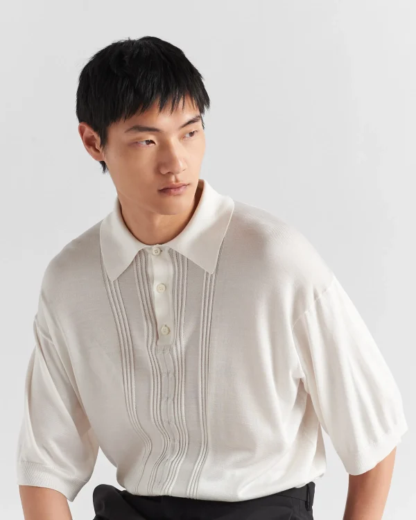 Knitwear*Prada Silk polo shirt White