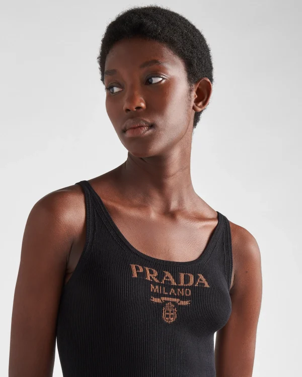 Knitwear*Prada Silk tank top with logo Black