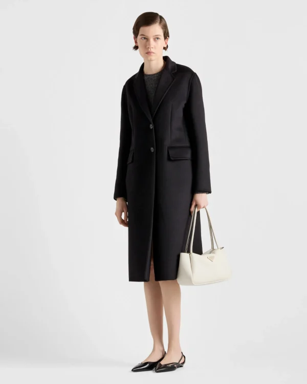 Jackets And Coats*Prada Single-breasted cashgora coat Black