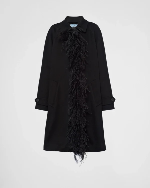 Jackets And Coats*Prada Single-breasted cashmere coat with feathers Black