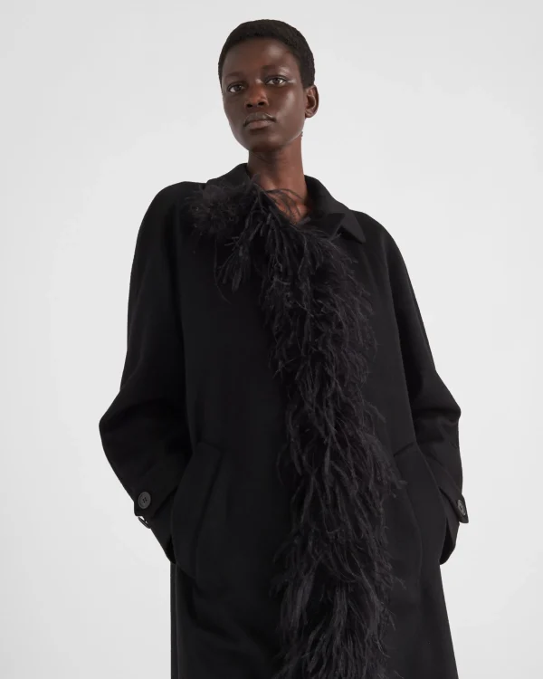 Jackets And Coats*Prada Single-breasted cashmere coat with feathers Black