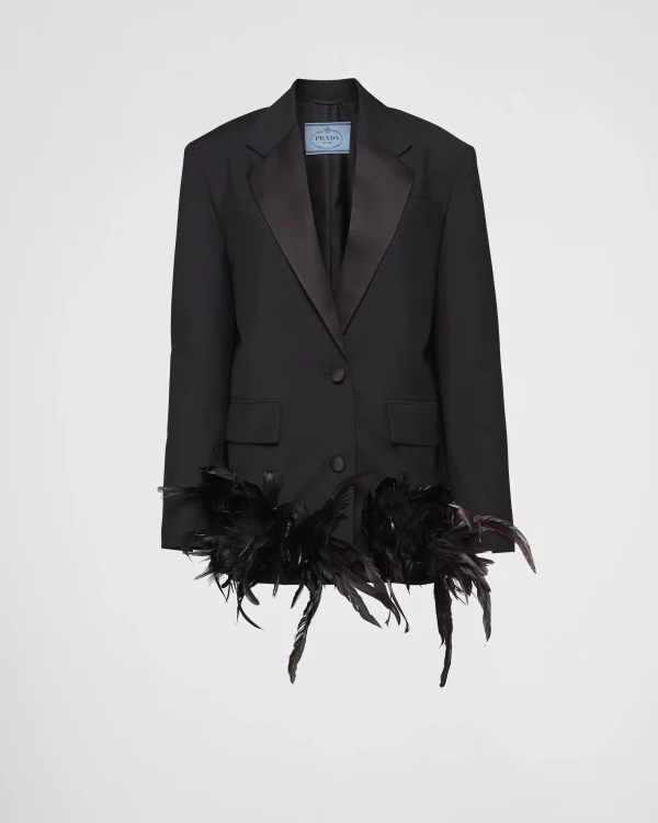 Jackets And Coats*Prada Single-breasted kid mohair jacket with feathers Black