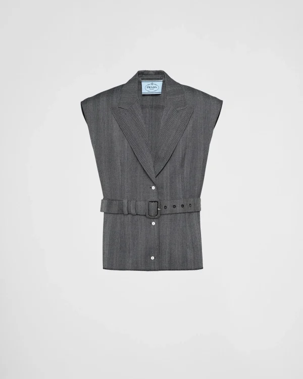 Jackets And Coats*Prada Single-breasted pinstripe wool vest Irongray