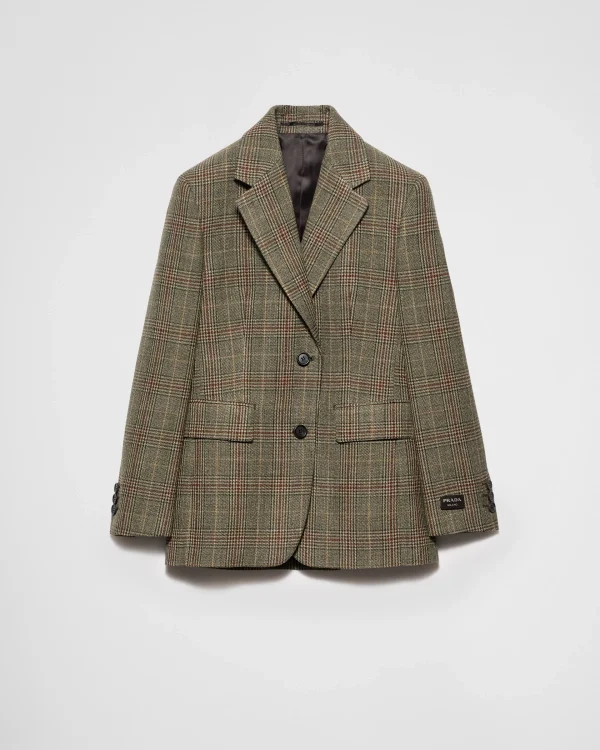 Jackets And Coats*Prada Single-breasted Prince of Wales checked jacket Militarygreen