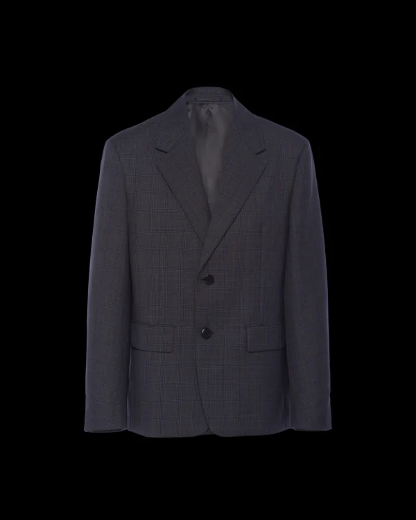 Jackets And Coats*Prada Single-breasted Prince of Wales mohair jacket Slategray