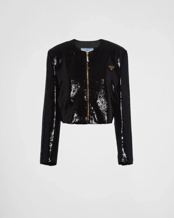 Jackets And Coats*Prada Single-breasted sequin jacket Black