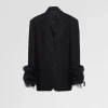 Jackets And Coats*Prada Single-breasted wool jacket with feather trim Black