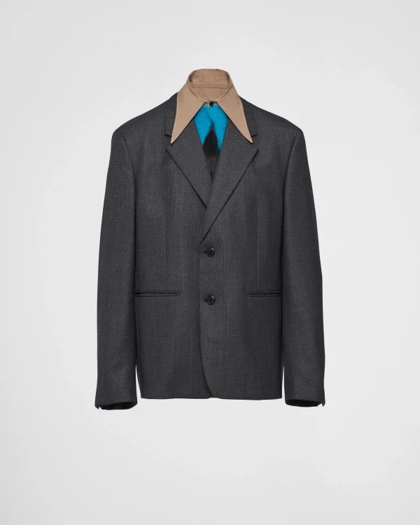 Jackets And Coats*Prada Single-breasted wool jacket with collar Anthracitegray