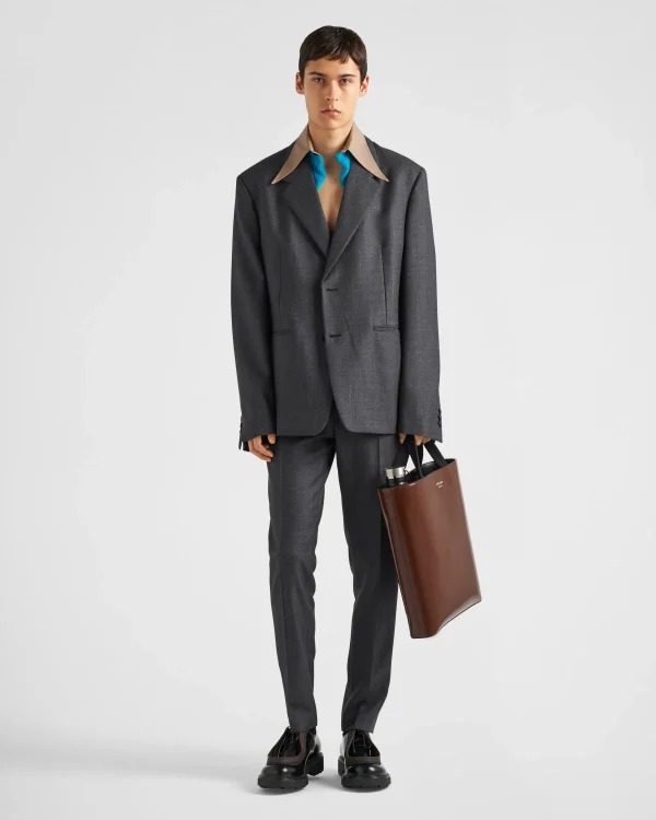 Jackets And Coats*Prada Single-breasted wool jacket with collar Anthracitegray