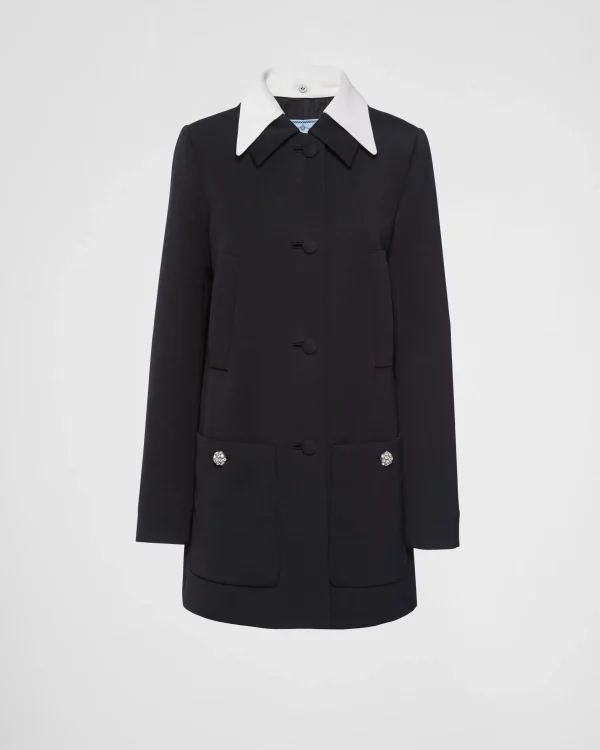 Jackets And Coats*Prada Singled-breasted wool sateen coat with collar Black