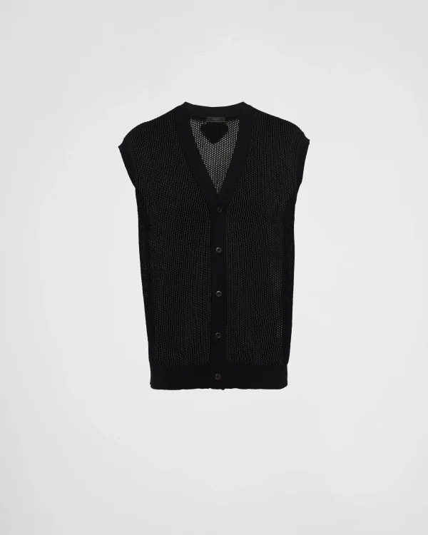 Knitwear*Prada Sleeveless silk and cotton cardigan Black