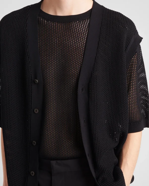 Knitwear*Prada Sleeveless silk and cotton cardigan Black