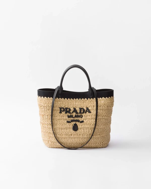 Totes | Totes*Prada Small crochet and leather tote bag Tan/black