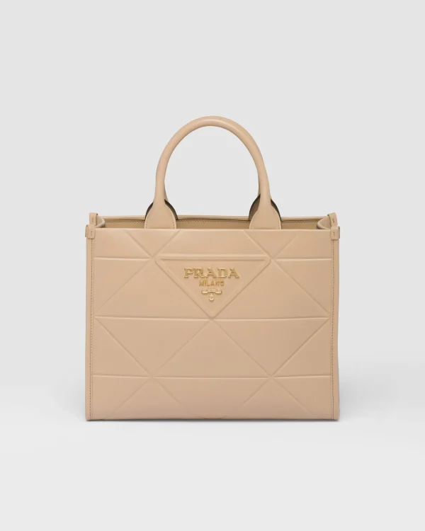 Totes | Totes*Prada Small leather Symbole bag with topstitching Sandbeige