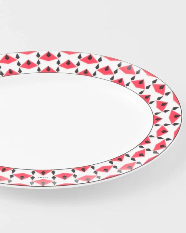 Trays And Table Accessories*Prada Small porcelain serving plate - Vienna Red Black/red