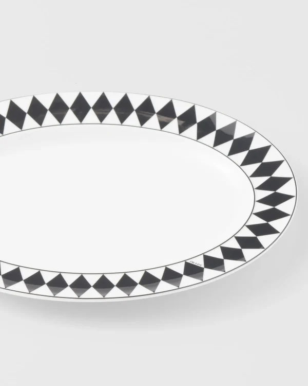 Trays And Table Accessories*Prada Small porcelain serving plate - Checkerboard White/black