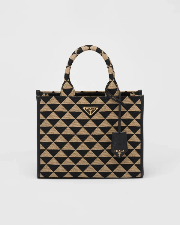 Totes | Totes*Prada Small Symbole embroidered fabric handbag Black/beige