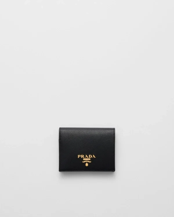 Small Wallets*Prada Small Saffiano Leather Wallet Black/hibiscus