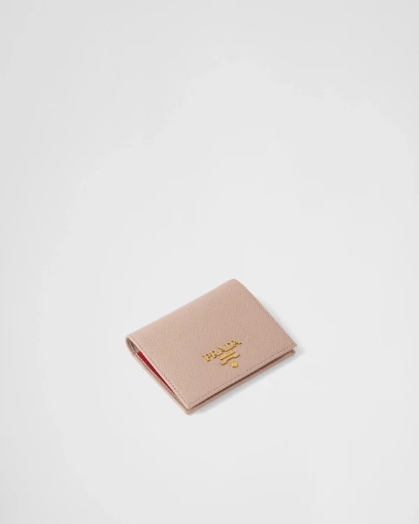 Small Wallets*Prada Small Saffiano Leather Wallet Powderpink/fieryred