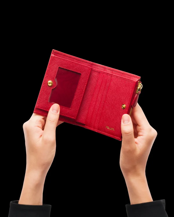 Small Wallets*Prada Small Saffiano Leather Wallet Fieryred