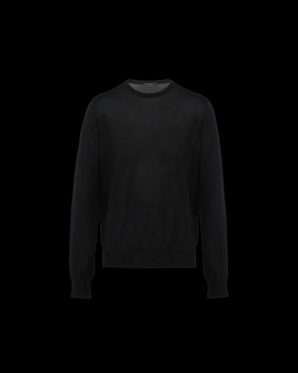 Knitwear*Prada Soft Cashmere Crew-Neck Sweater Black