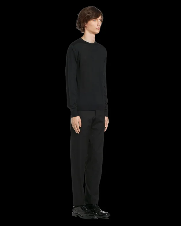 Knitwear*Prada Soft Cashmere Crew-Neck Sweater Black