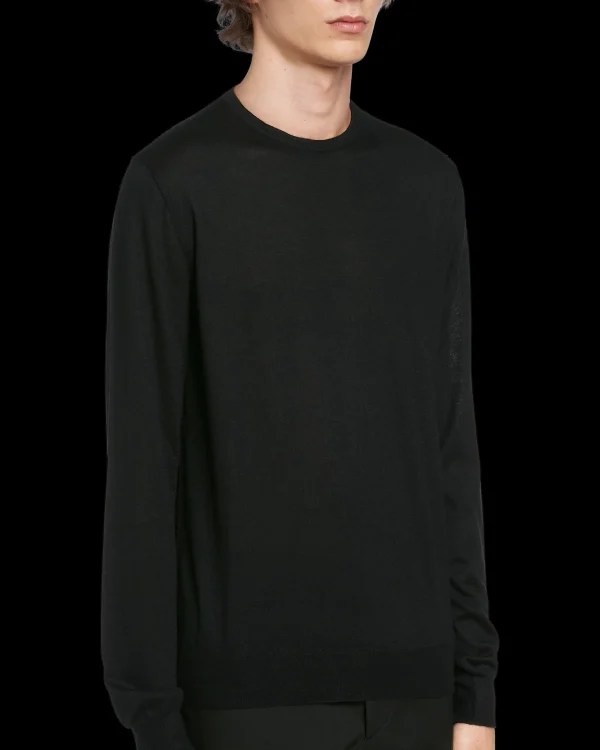 Knitwear*Prada Soft Cashmere Crew-Neck Sweater Black