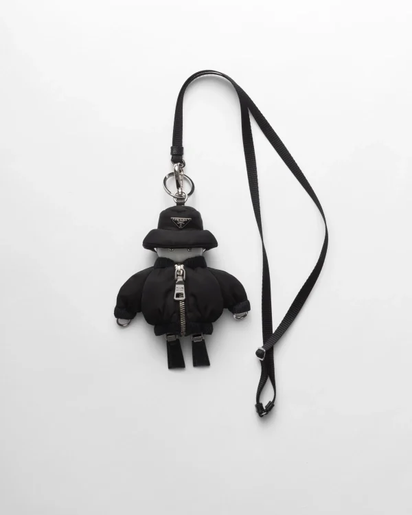 Bag Charms And Keychains*Prada Soft Robot Re-Nylon bag charm with shoulder strap Black