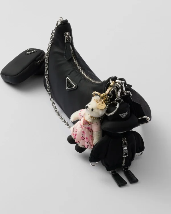 Bag Charms And Keychains*Prada Soft Robot Re-Nylon bag charm with shoulder strap Black