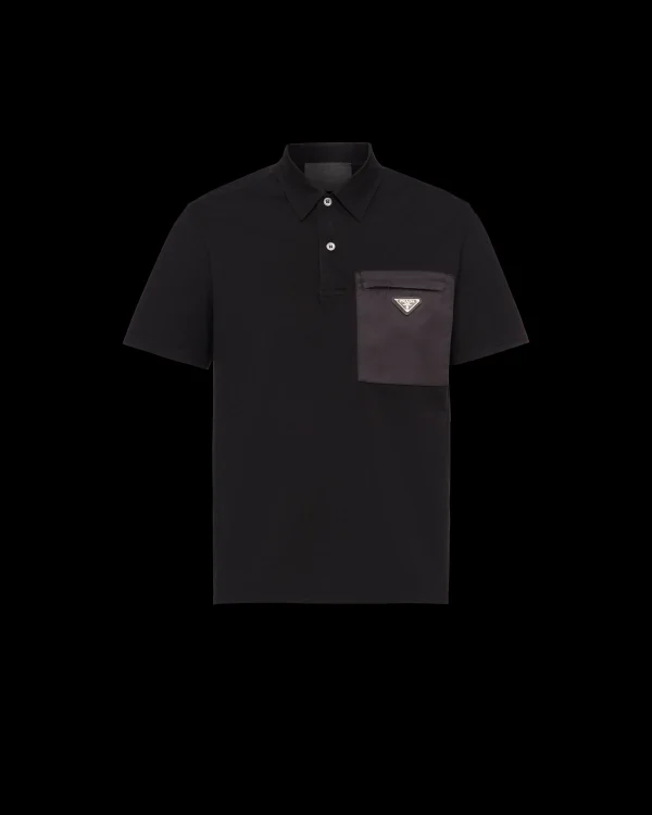 T-shirts And Polo Shirts*Prada Stretch cotton polo shirt with Re-Nylon details Black/black