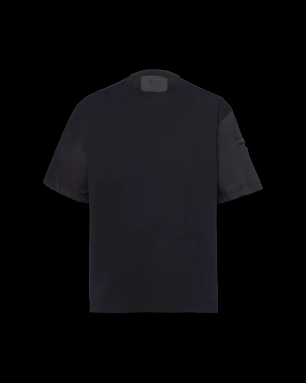 T-shirts And Polo Shirts*Prada Stretch cotton T-shirt with Re-Nylon details Black/black