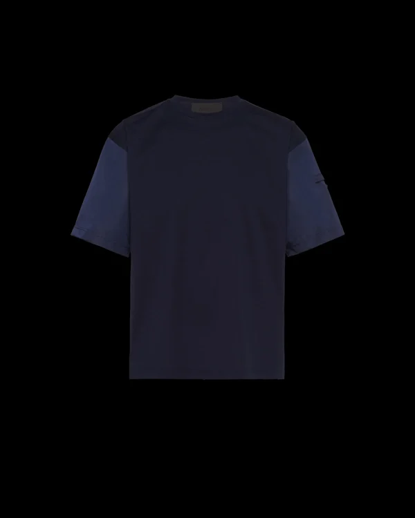 T-shirts And Polo Shirts*Prada Stretch cotton T-shirt with Re-Nylon details Navyblue/navyblue