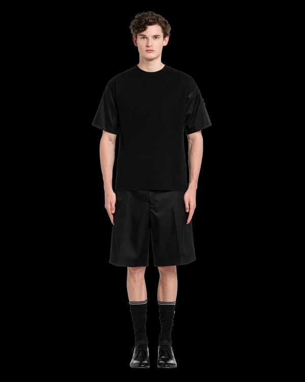 T-shirts And Polo Shirts*Prada Stretch cotton T-shirt with Re-Nylon details Black/black